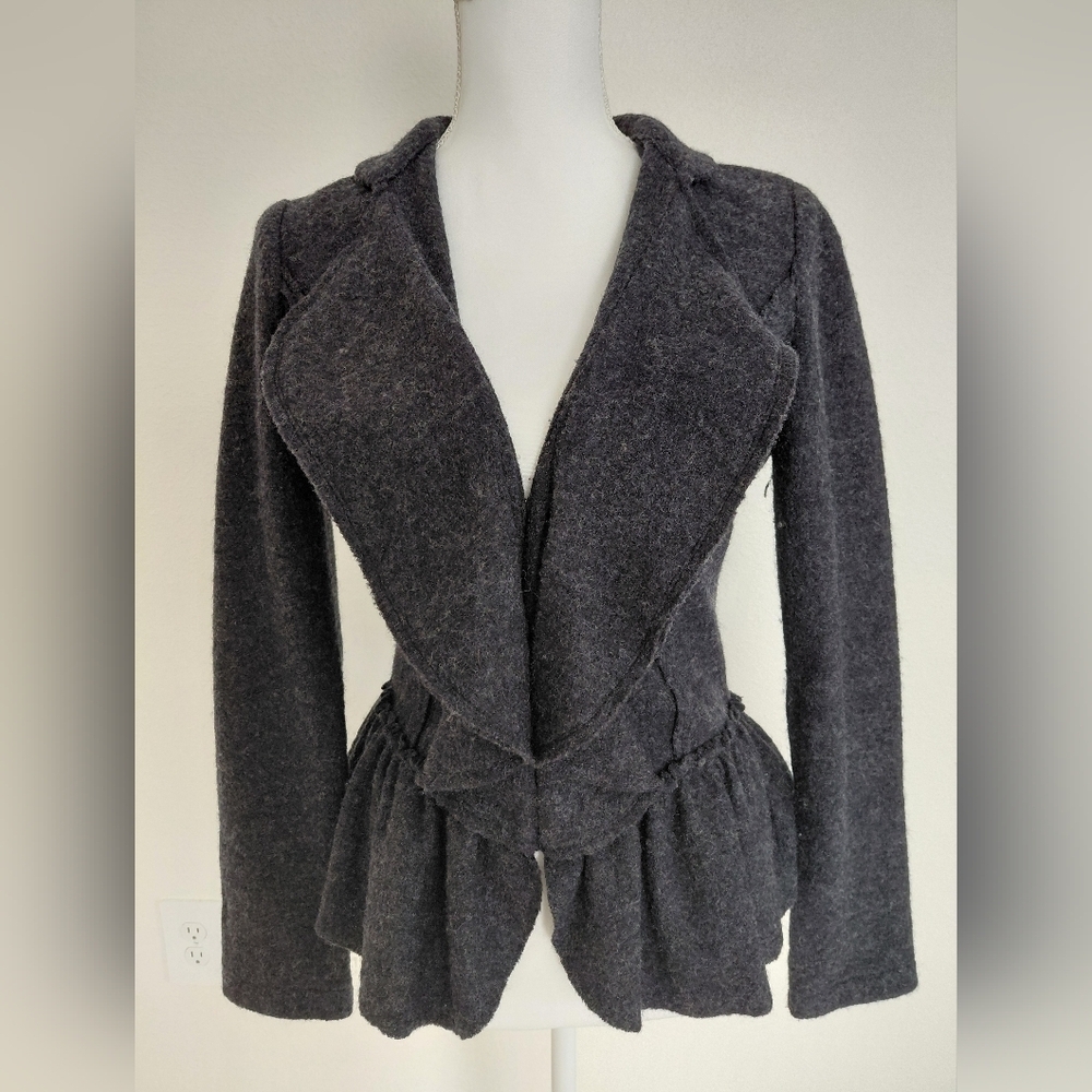 Cache 100% Wool Peplum Jacket Small Fitted Blazer Gray Draped Front Tailored - Picture 2 of 11